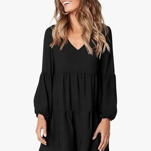 Womens Tunic Dress Long Sleeve V Neck Casual Loose Flowy Swing Shift Dresses